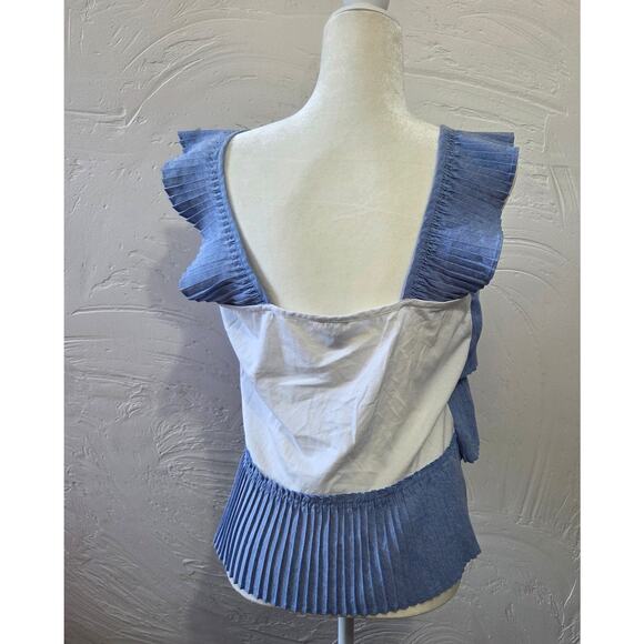 J. Crew  Ruffle Top blue Pleated Tiered Tank Top blouse Woman's Size Large - Picture 3 of 8